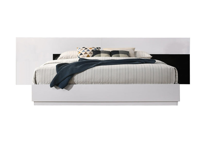 Bahamas Modern Platform Bed with Wide Headboard, Eastern King, Sleek White and Black High Gloss Lacquered Finish