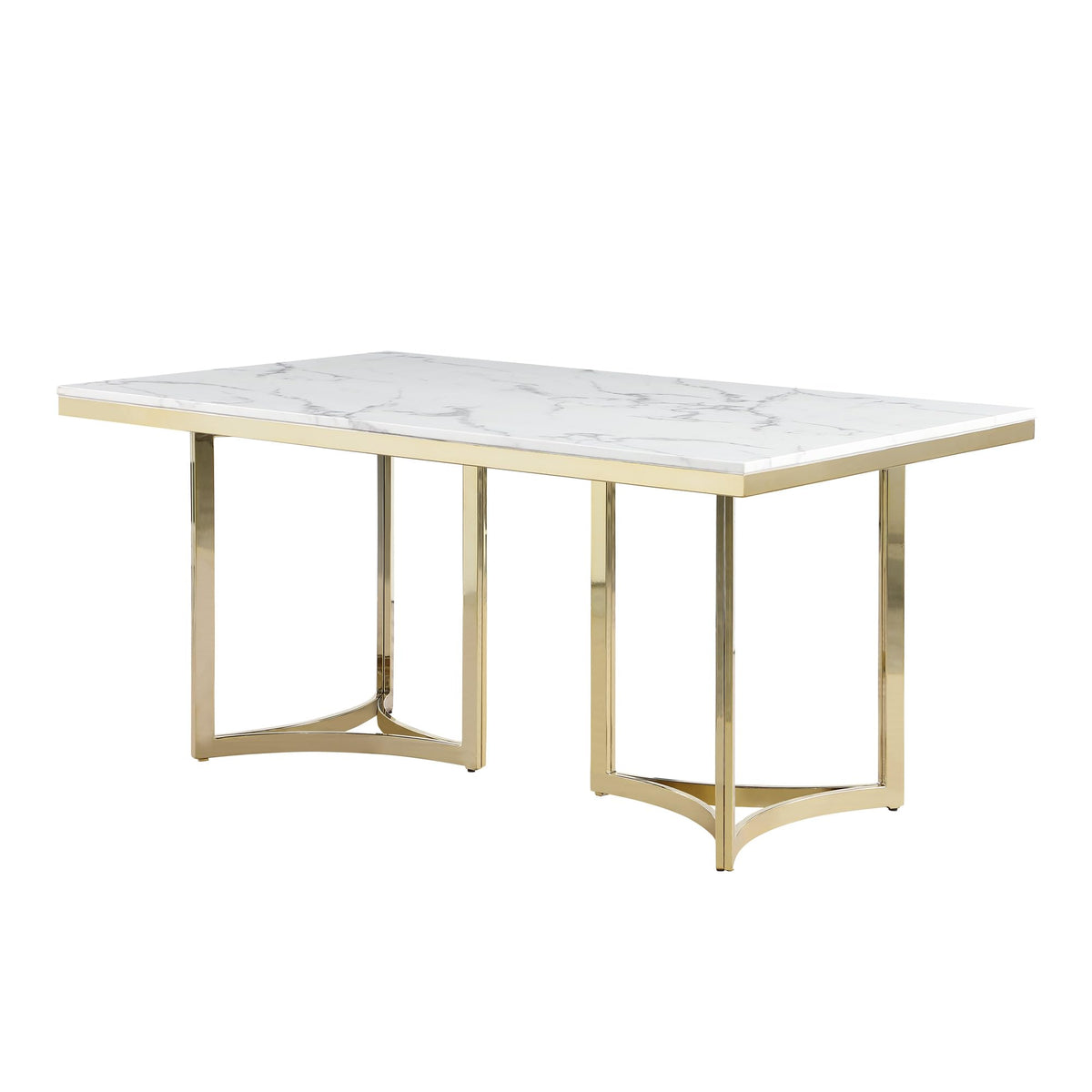 Desmond Contemporary White Rectangular Stone Dining Table in Gold