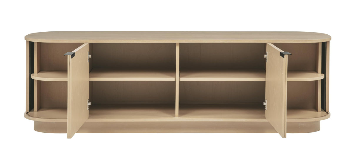 Halcrest 70" Mid-Century Fluted TV Stand in Light Oak - room setting
