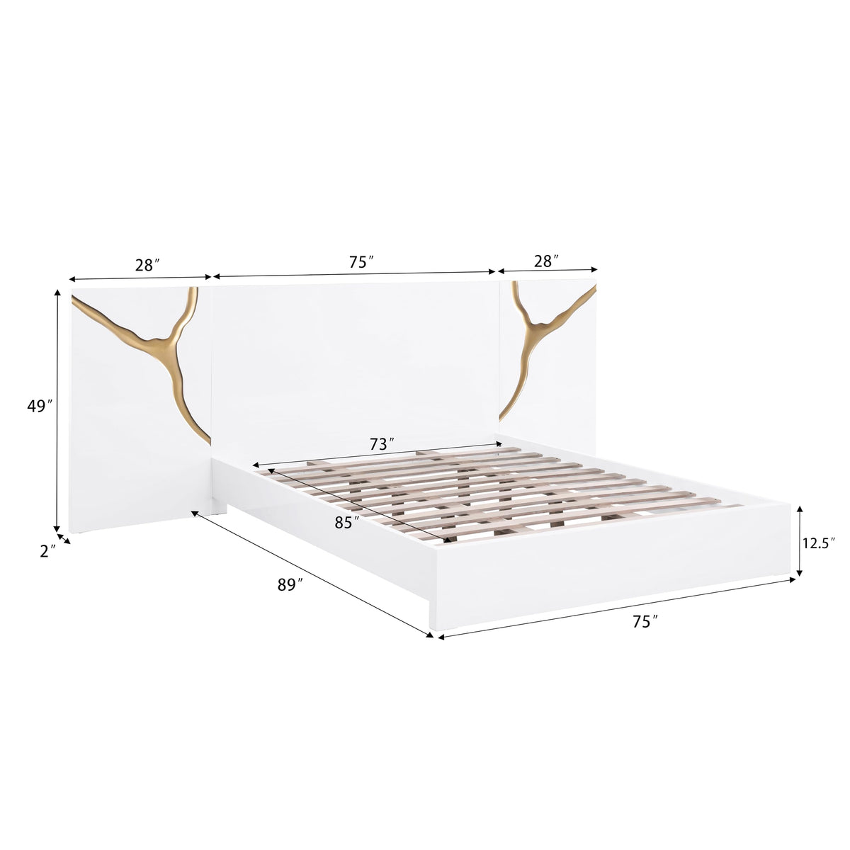 Trevello Modern Lacquered High Gloss California King Bed Frame, Expansive Headboard with Optional… - side view