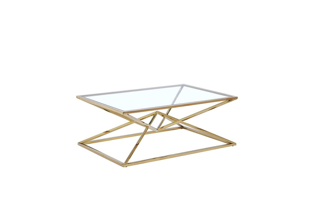 Emerson 47" Rectangle Coffee Table with Clear Glass Top and Geometric Base
