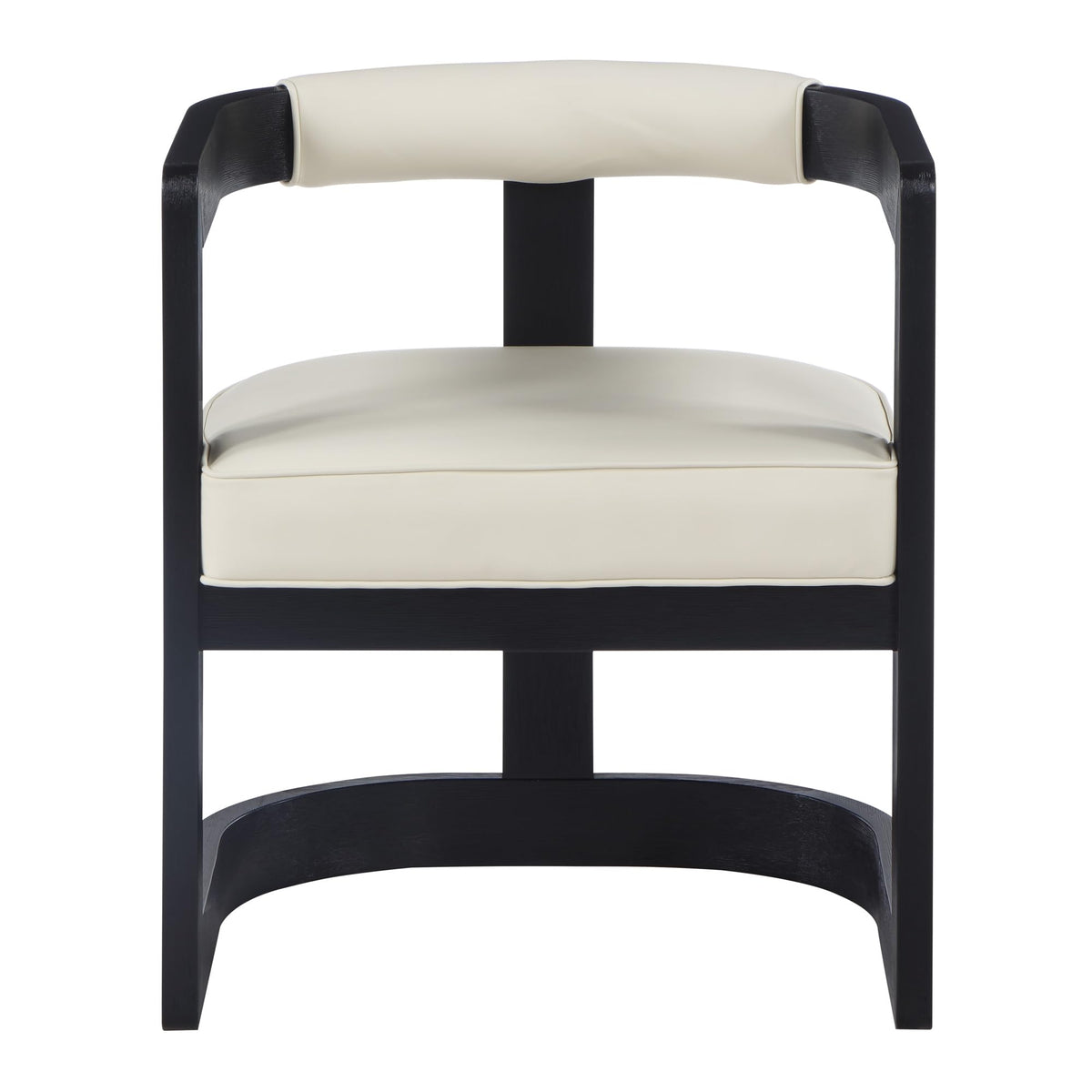 Bjorn Mid-Century Modern Wooden Dining Faux Leather Cushions, 1 Chair in Cream With Black Legs - detail view