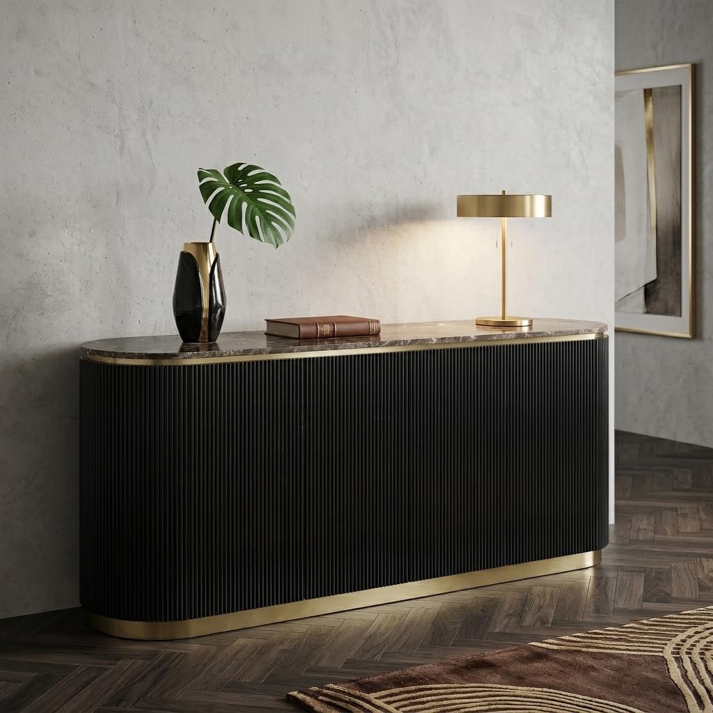 Trandell 70" Modern Glam Faux Marble Top Fully Assembled Sideboard - side view