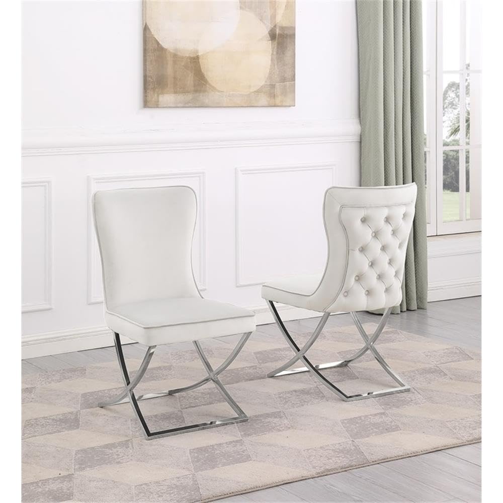 Titan Velvet Dining Chairs in Beige and Silver
