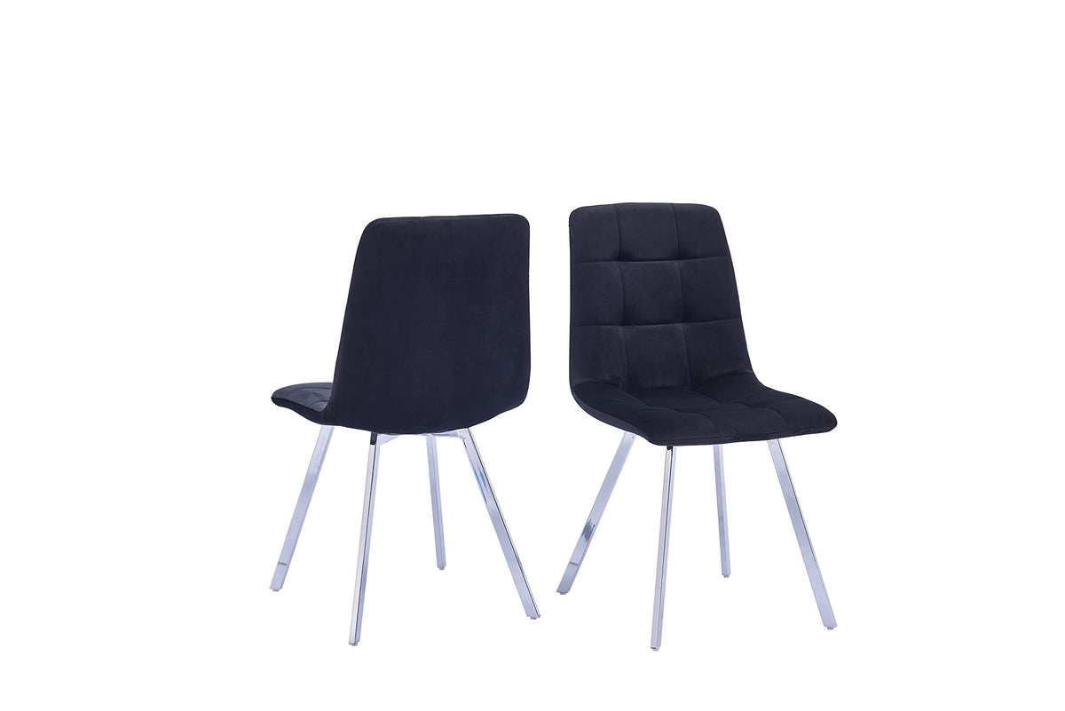 Huey Black Velvet Fabric Side Chairs in Silver