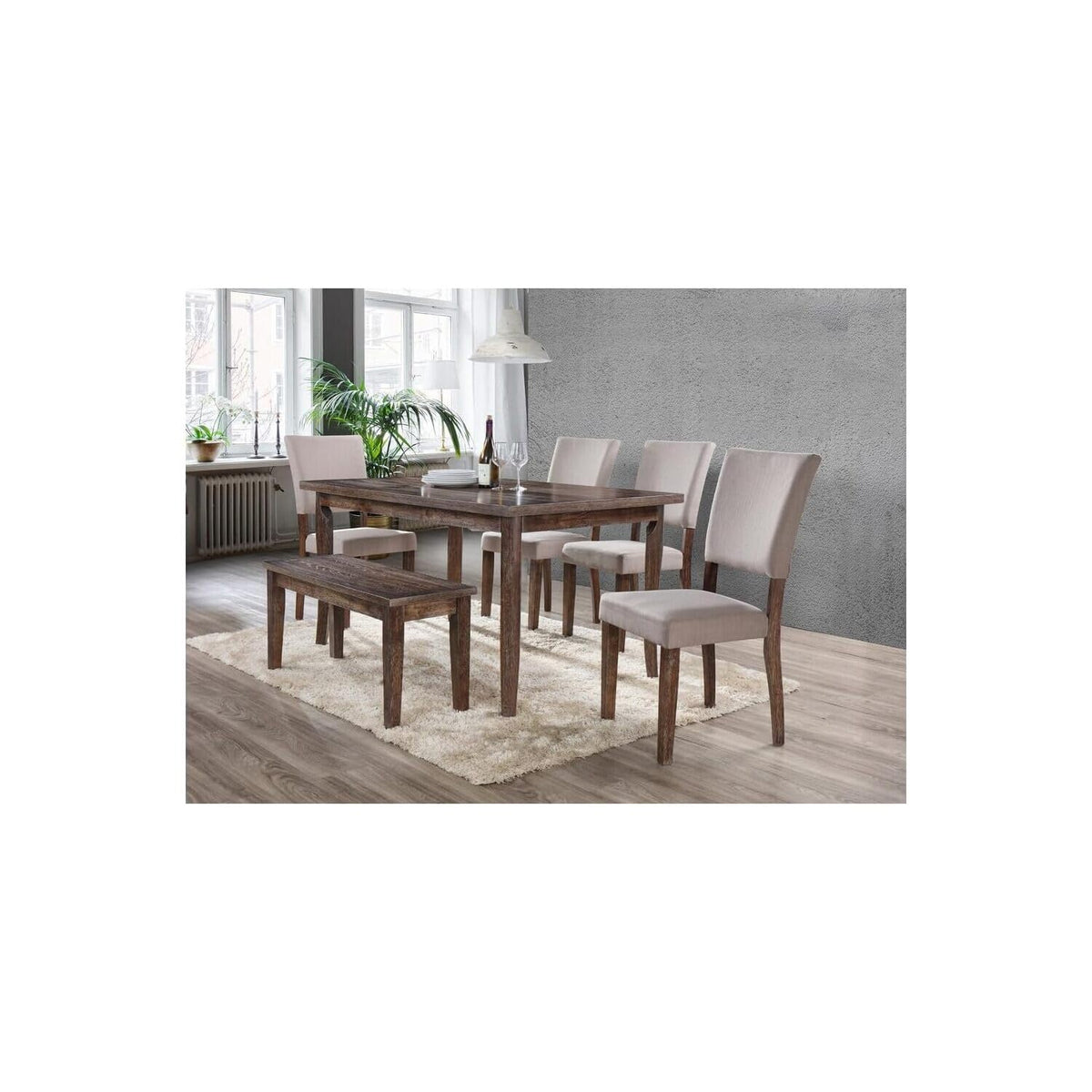 Transitional Solid Wood Dining Room Bench in Antique Natural Oak - front view