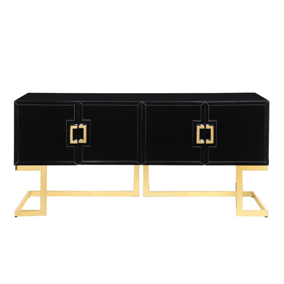 Tommy Contemporary High Gloss Lacquer Sideboard/Buffet with Gold Handles in Black - detail view