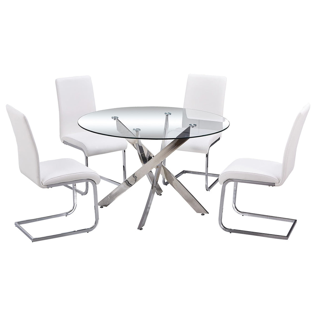 Mirage Top Mid-Century Modern Round Glass Dining Table Only in Stainless Steel - detail view