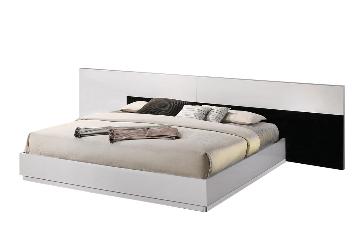 Bahamas Modern Platform Bed with Wide Headboard, Queen, Sleek White and Black High Gloss Lacquered Finish