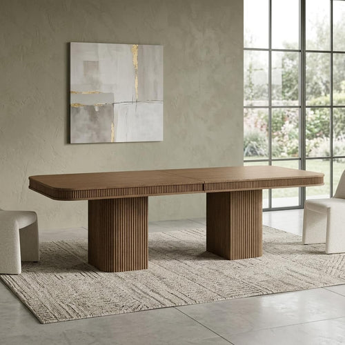 Dinsmore 160" Mid Century Modern Fluted Rectangle Dining Table - Brown