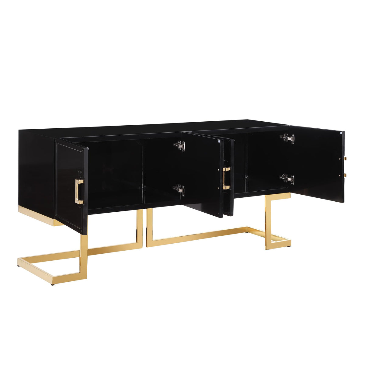 Tommy Contemporary High Gloss Lacquer Sideboard/Buffet with Gold Handles in Black - room setting