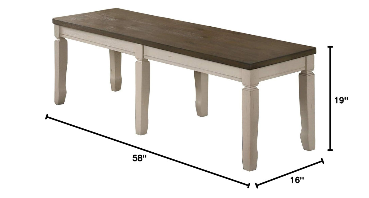 Transitional Wood Dining Bench BELLECB in Cream - side view