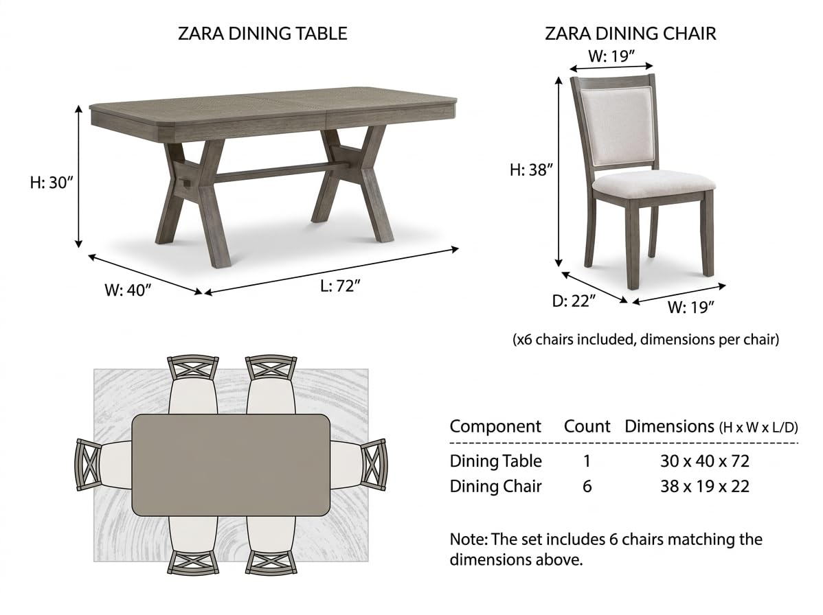 Zara Light Gray 7-Piece Dining Set — product view 6
