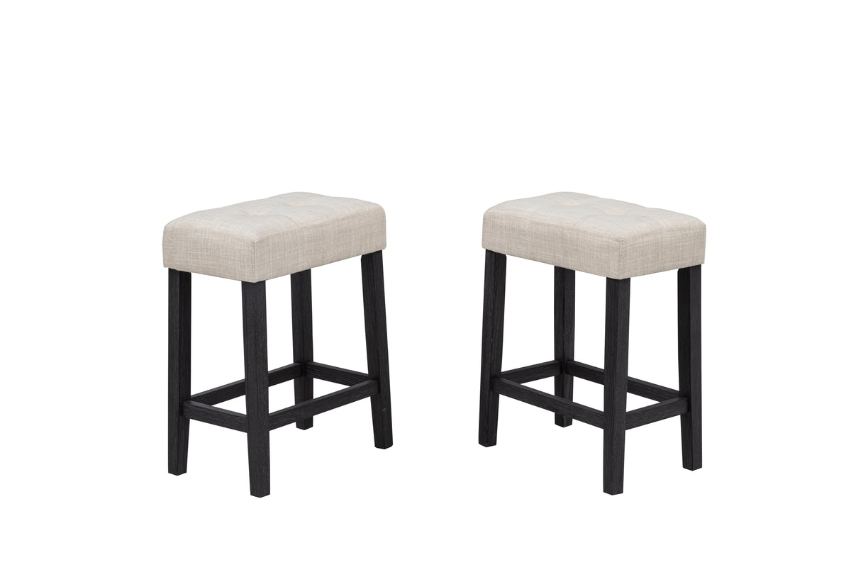 Caden 3-Piece Counter Height Bar Table Set with 2 Upholstered Stools, Beige Marble-Look Tabletop… - angle view