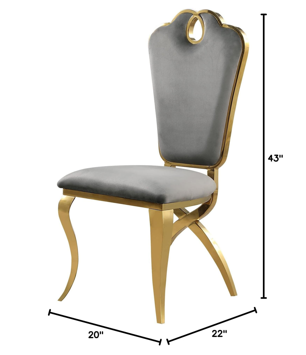 Leona Contemporary Velvet Royal Dining Chair with X-Shaped Gold Legs - side view