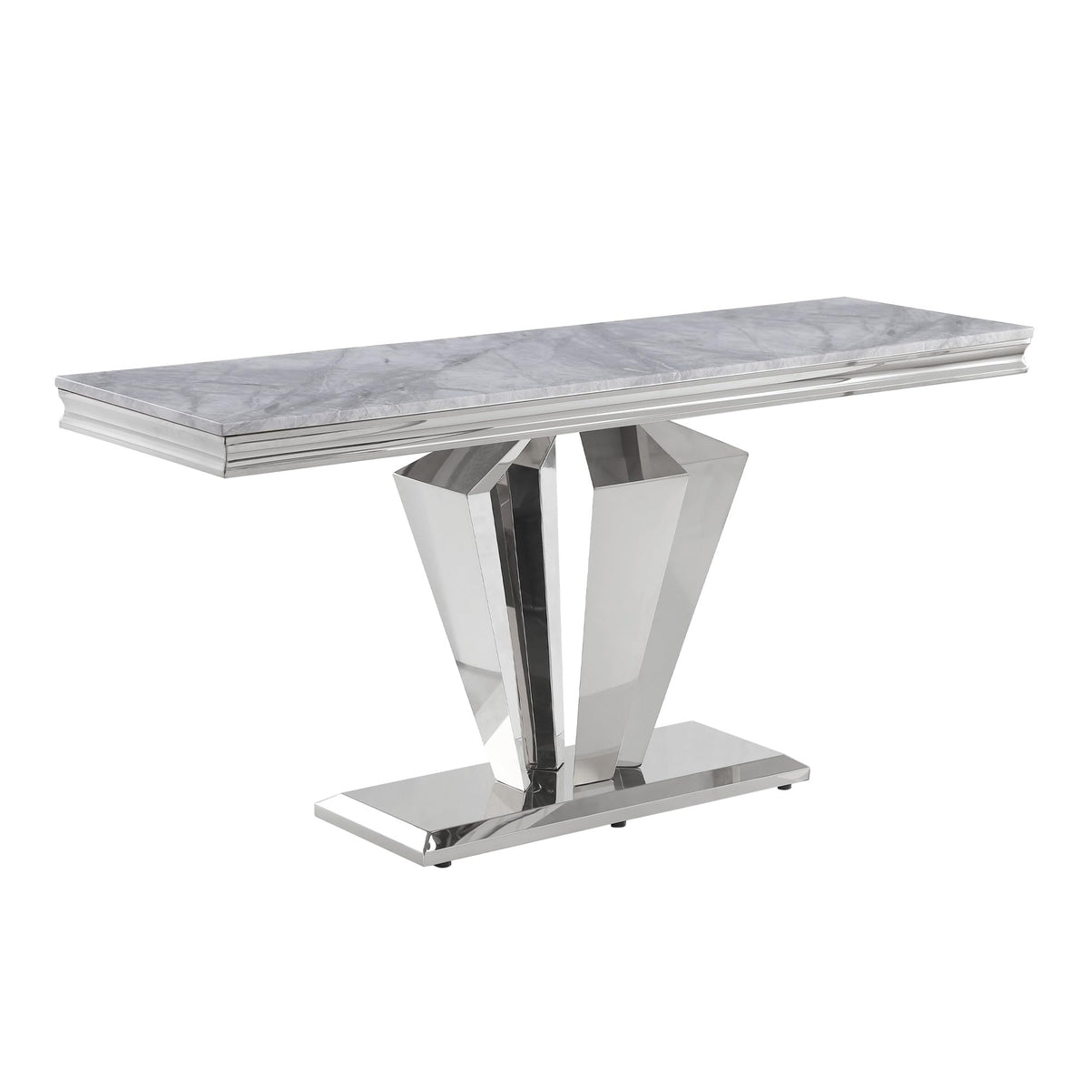 Chihiro Contemporary Grey Rectangular Stone Console Table in Silver