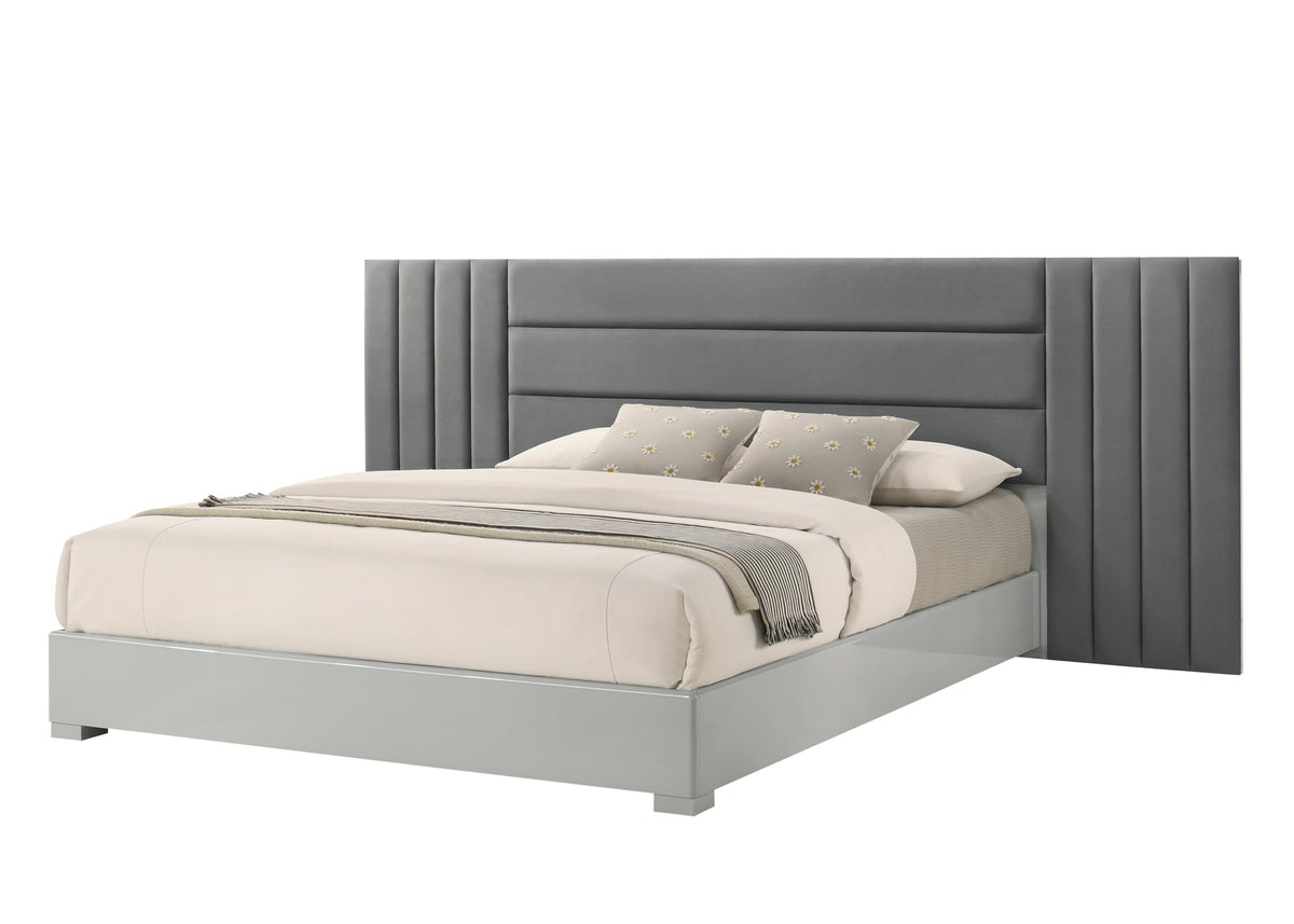 Velasca 83" Eastern King Bed Frame, Fabric Channel Tufted Headboard in Dark Gray/Light Gray