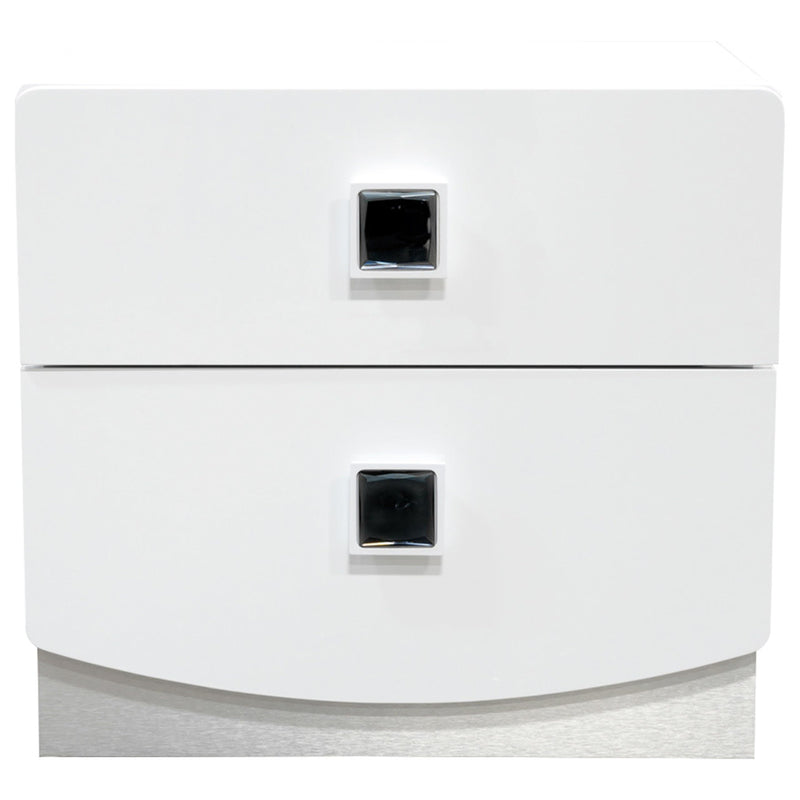 France 20" Modern 2-Drawer Nightstand with Mirrored Square Handles, High Gloss White Lacquered Frame