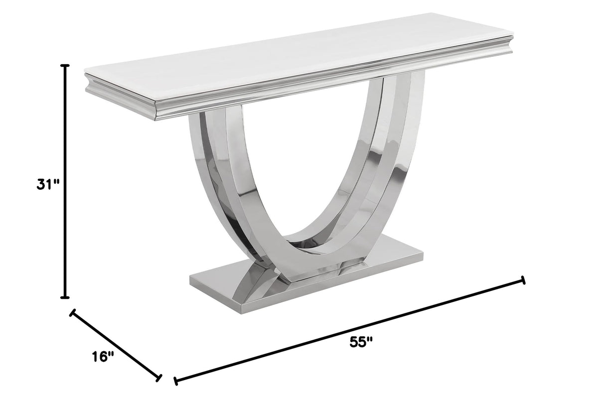 Trinidad Contemporary White Rectangular Stone Console Table in Silver - side view