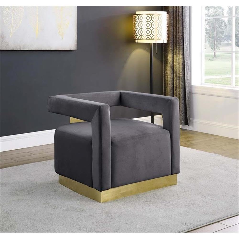 Modern Velvet Accent Chair in Grey - front view