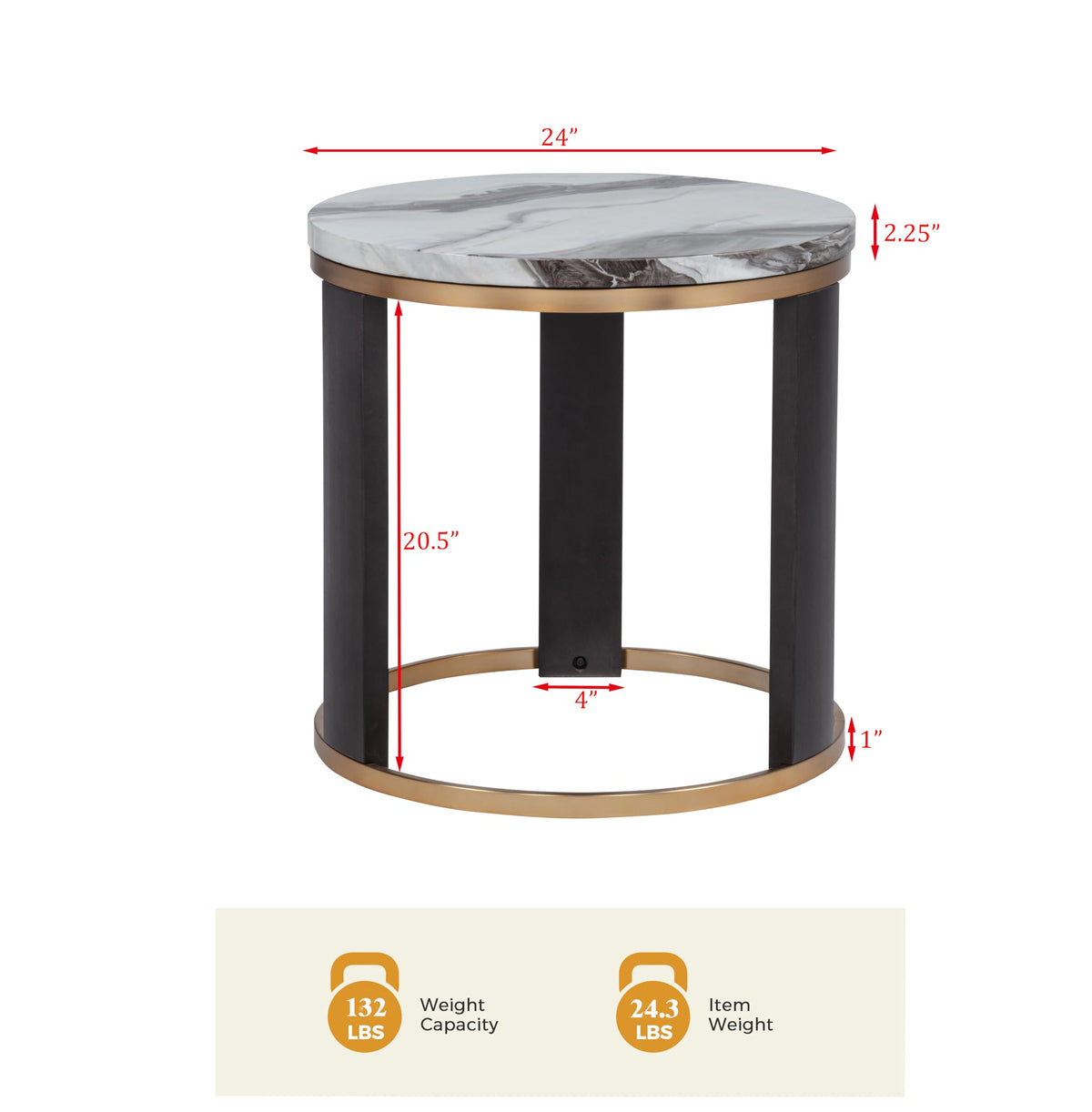 Tvano 24" Round End Table in Icelandic Ivory - side view