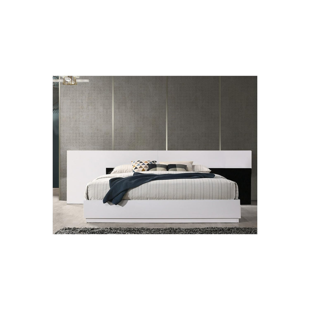 Bahamas Poplar Wood Eastern King Platform Bed in Black/White in Multi Color - side view
