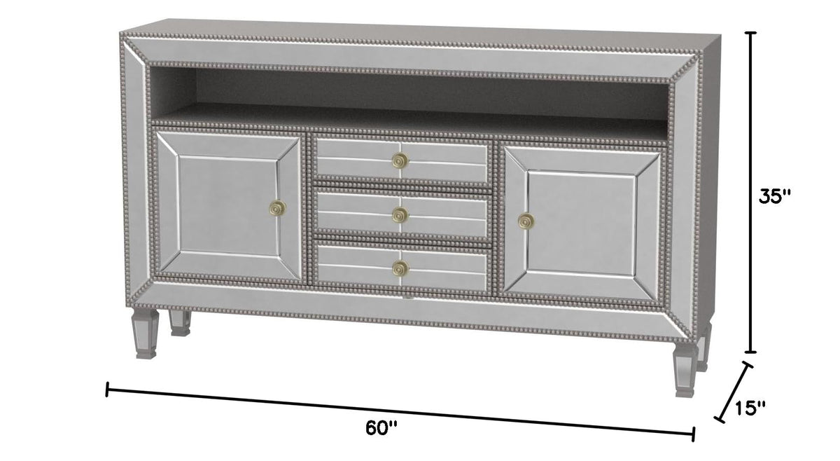 Byron Mirrored Glam Stand Supports up to 65" Tvs in Silver - side view