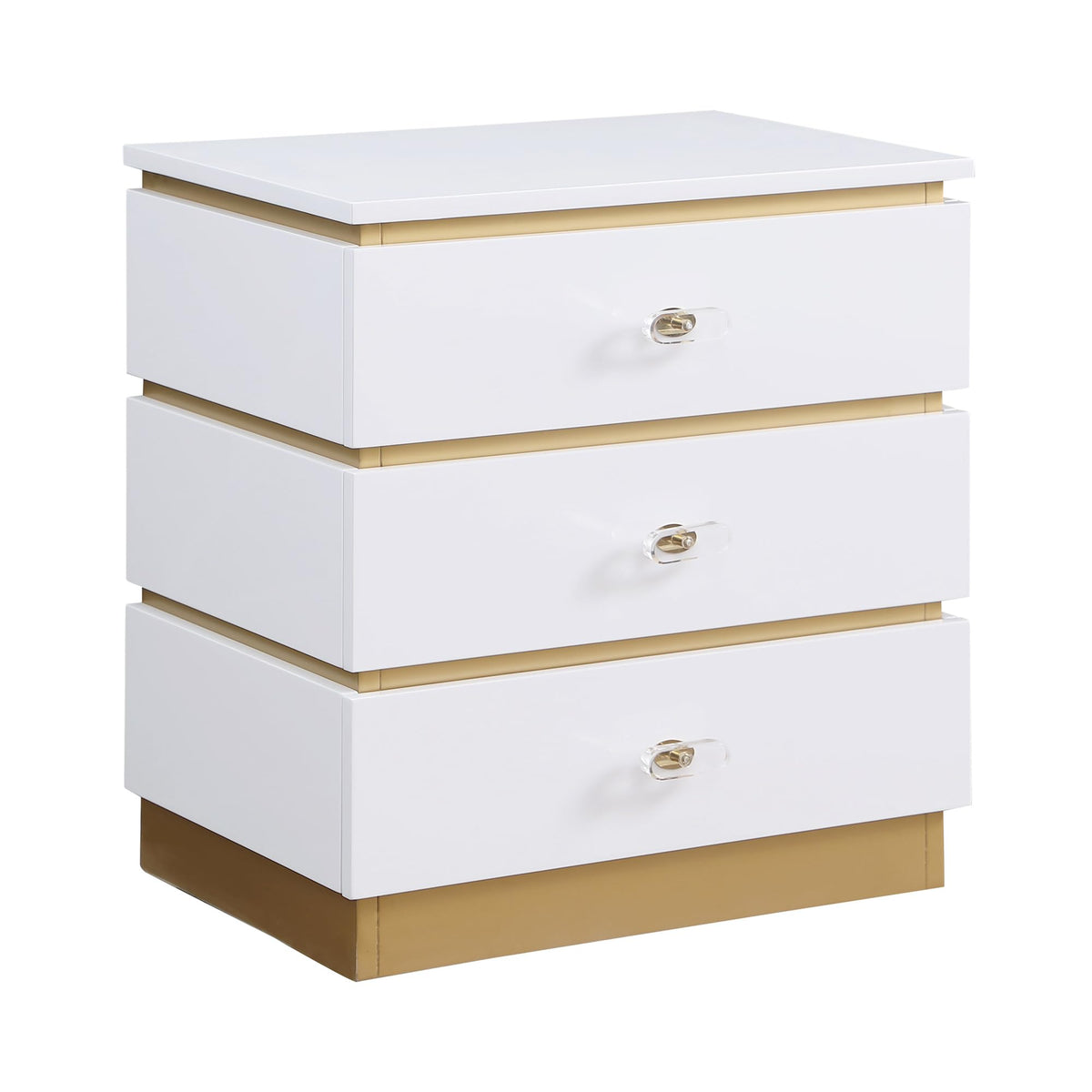 Terry Contemporary Gold Side Table with Clear Acrylic Handles in White
