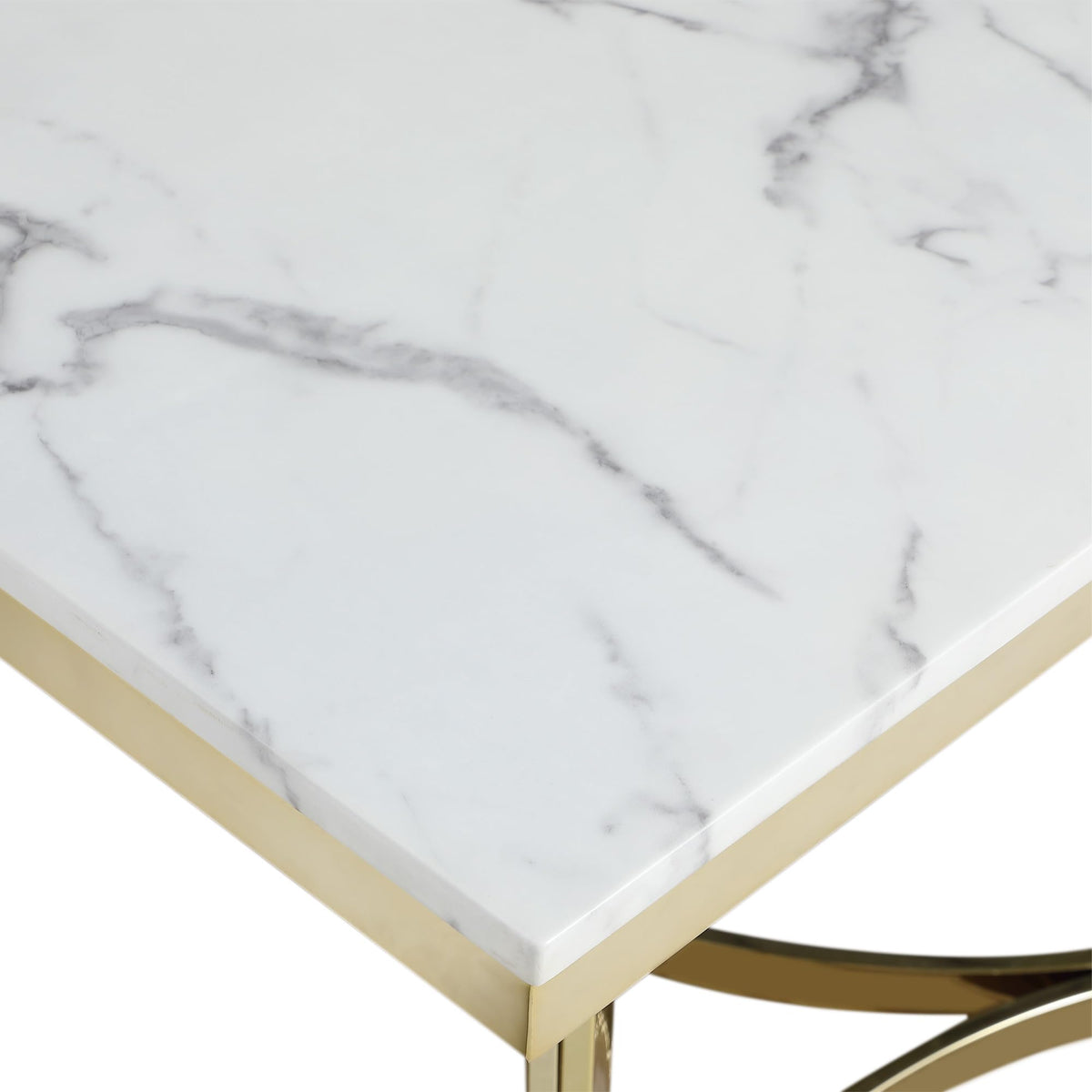 Desmond Contemporary White Rectangular Stone Dining Table in Gold - detail view