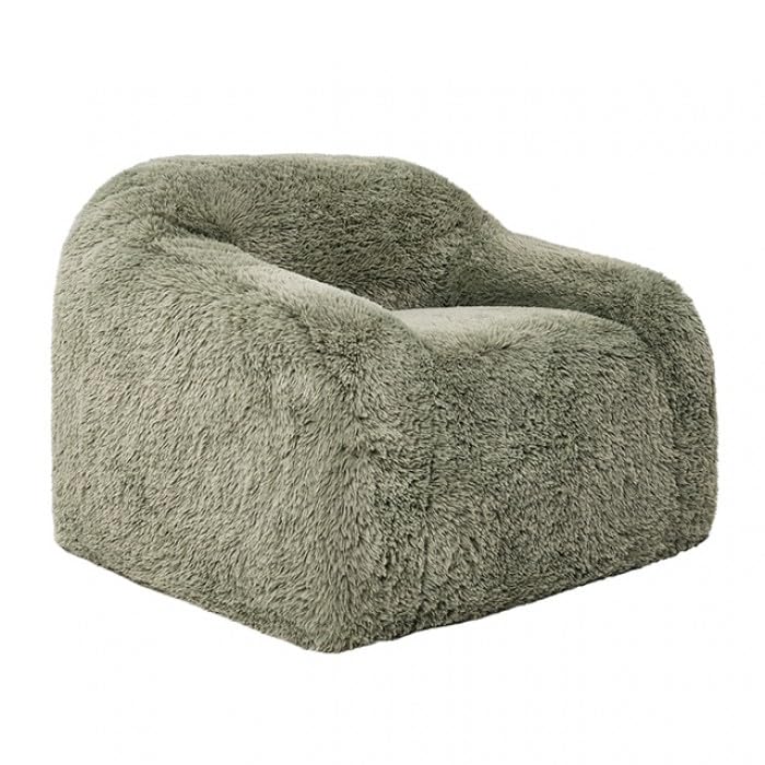 Vander Boneless Barrel Accent Chair in Sage Green Faux Fur – view 9