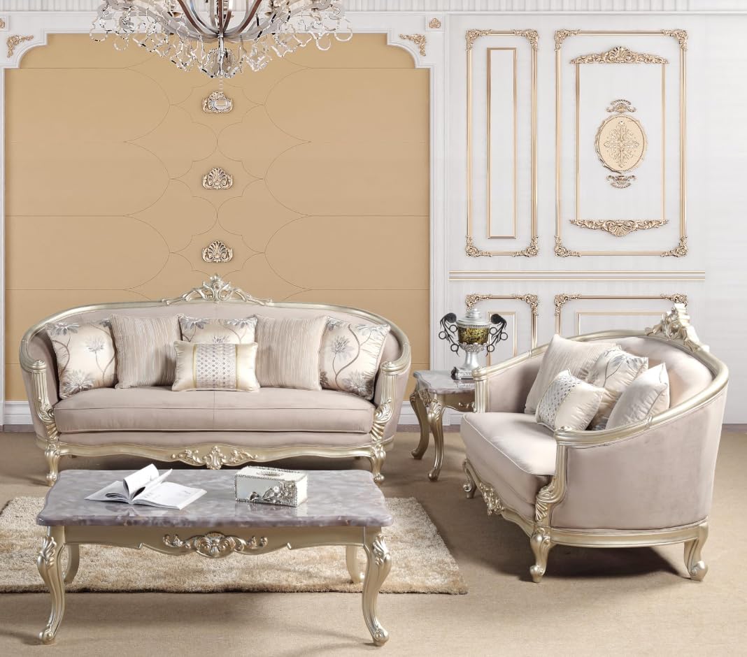 Elanor Champagne Sofa & Loveseat Set — collection view; check selected pieces
