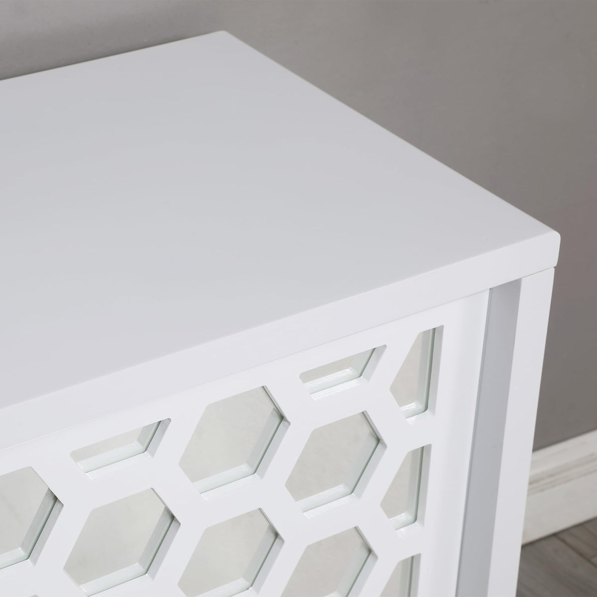Teodoro Contemporary Lacquer Sideboard with Storage, Polished Gold Legs in White - close-up