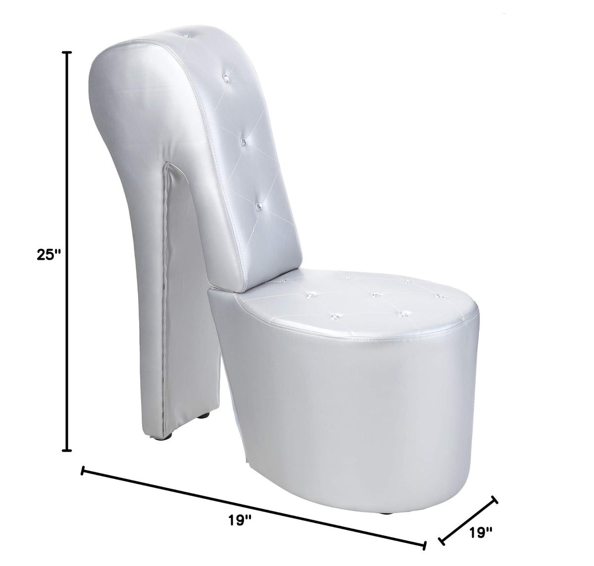 High Heel Faux Leather Shoe Chair with Crystal Studs in Silver - side view