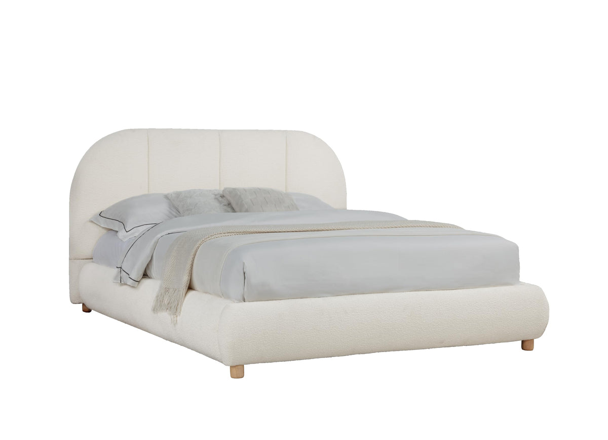 Ctasia Queen Burlap Bed Frame with 40" Rounded Headboard, Low Profile in Ivory