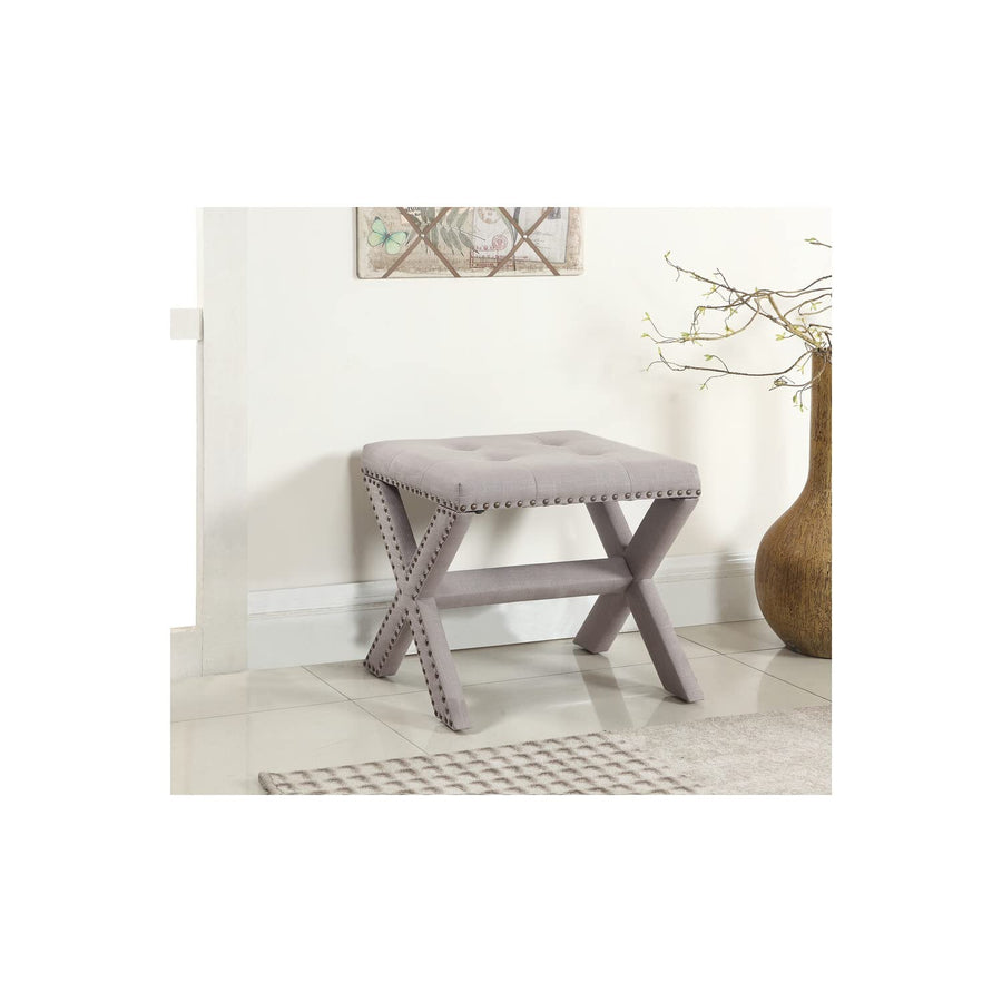 Sasha Linen Blend Small Accent Bench with Nailhead Trim in Grey