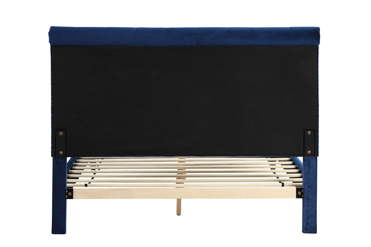 Modern Glam Velvet Blue Bed, Eastern King - detail view