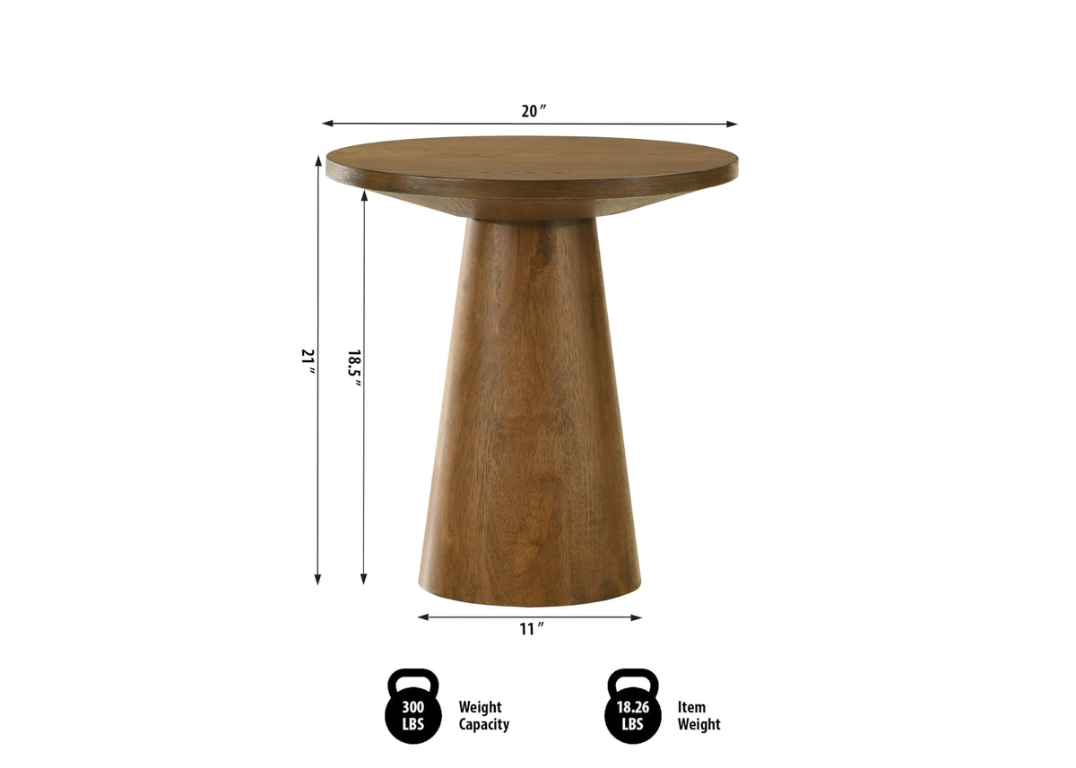 Terra 20" Round Pedestal Console Table in Walnut - side view