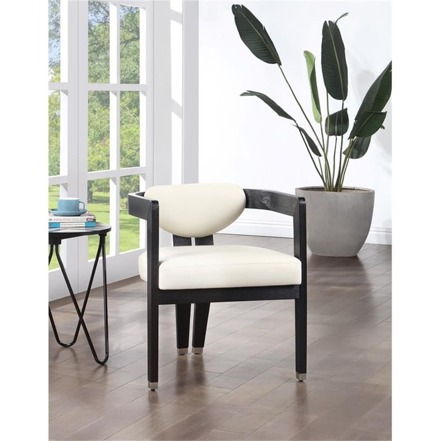 Cream Faux Leather Dining Armchair w/Wood Legs - Modern Style in Black