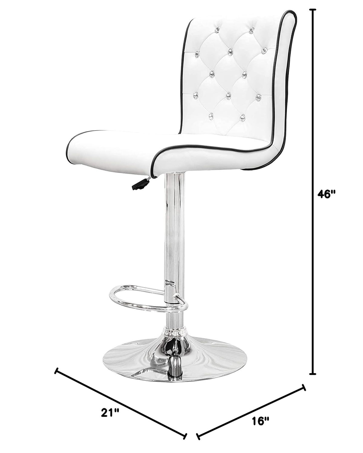 Tufted Vinyl with Faux Crystals Adjustable Swivel Bar Stool - front view