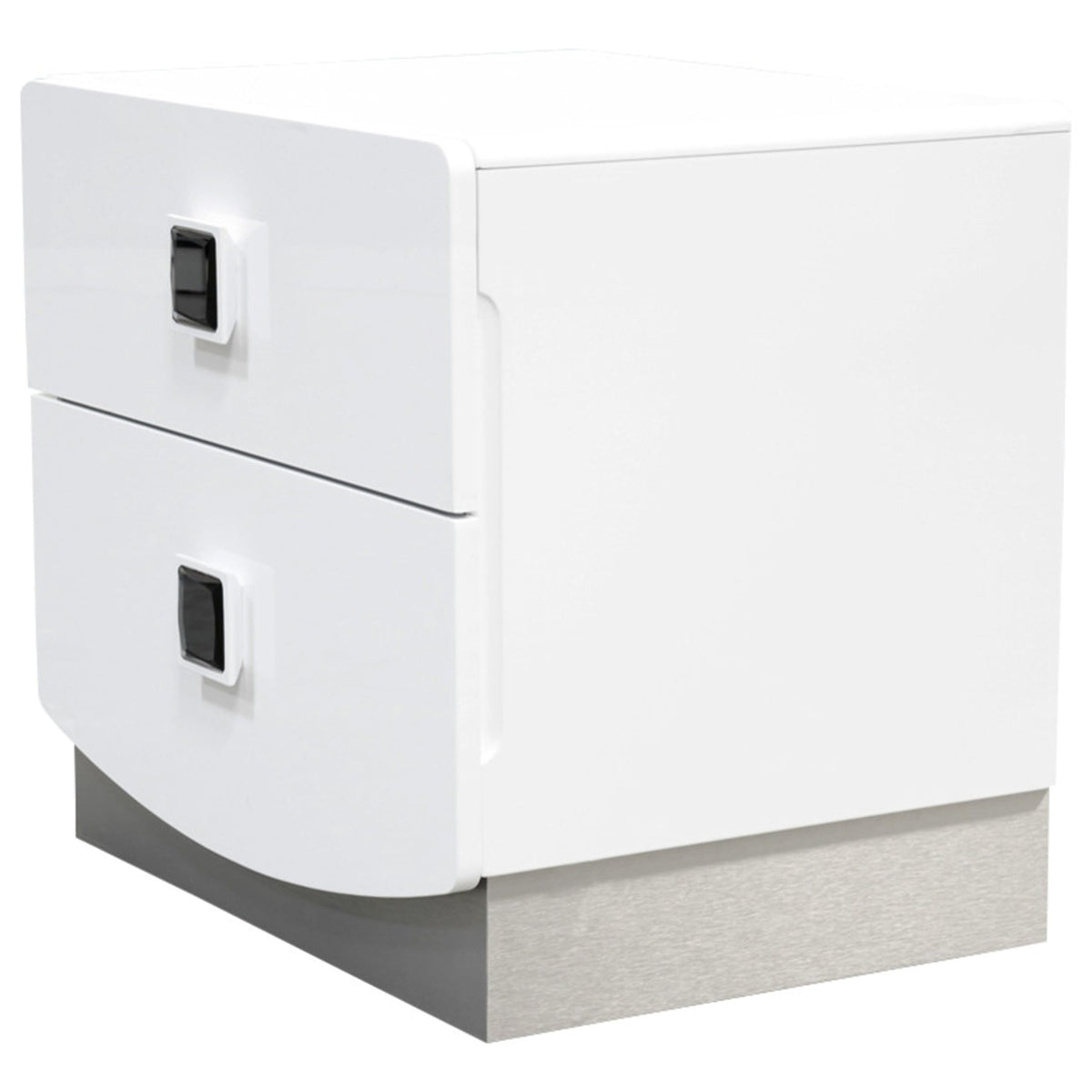 France 20" Modern 2-Drawer Nightstand with Mirrored Square Handles, High Gloss White Lacquered Frame