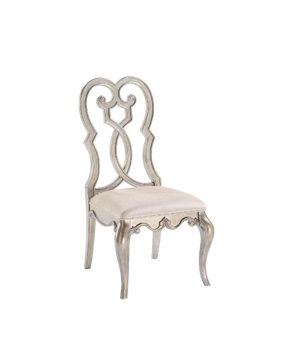Esteban Vintage Glam Dining Chairs - Scrolled Wood Backs & Ivory Velvet Seats in Antique Champagne, Set of 2