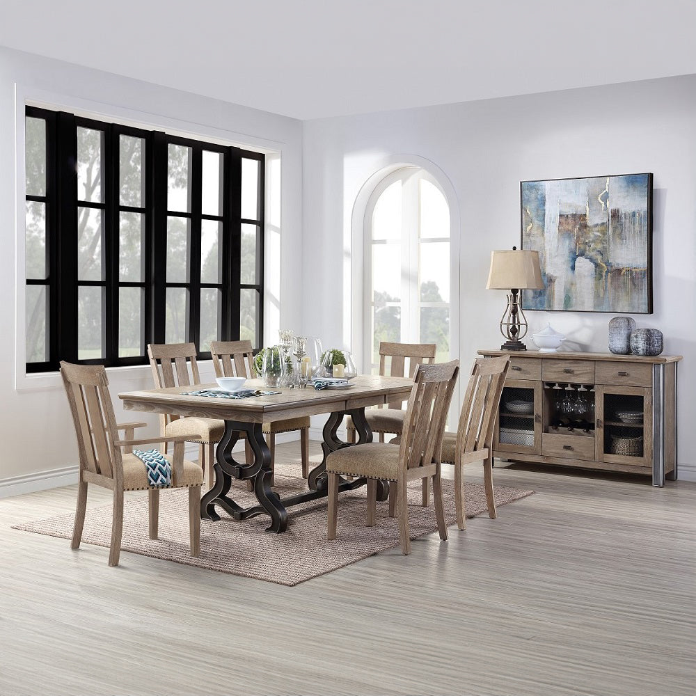 Nathaniel Extendable Trestle Dining Table & Wine Rack Server in Maple
