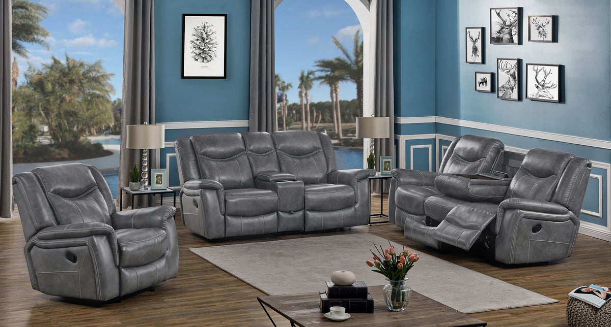 Conrad Reclining Sofa, Glider Loveseat & Recliner - 3pcs- Sofa + Loveseat + Recliner