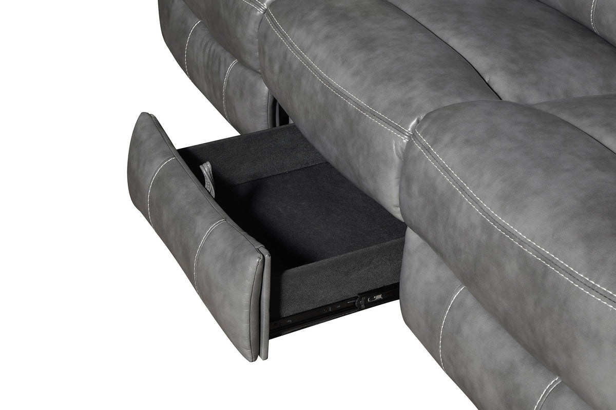 Conrad Reclining Sofa, Glider Loveseat & Recliner - Grey Faux Leather with Cup Holders & Power Outlets – view 16