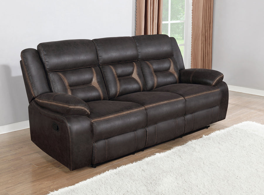 Greer Reclining Sofa, Glider Loveseat & Swivel Recliner - Brown Faux Leather with Power Hub & Cup Holders