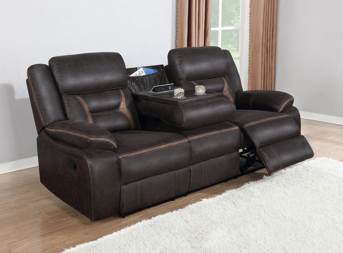 Greer Reclining Sofa, Glider Loveseat & Swivel Recliner - Brown Faux Leather with Power Hub & Cup Holders – view 7