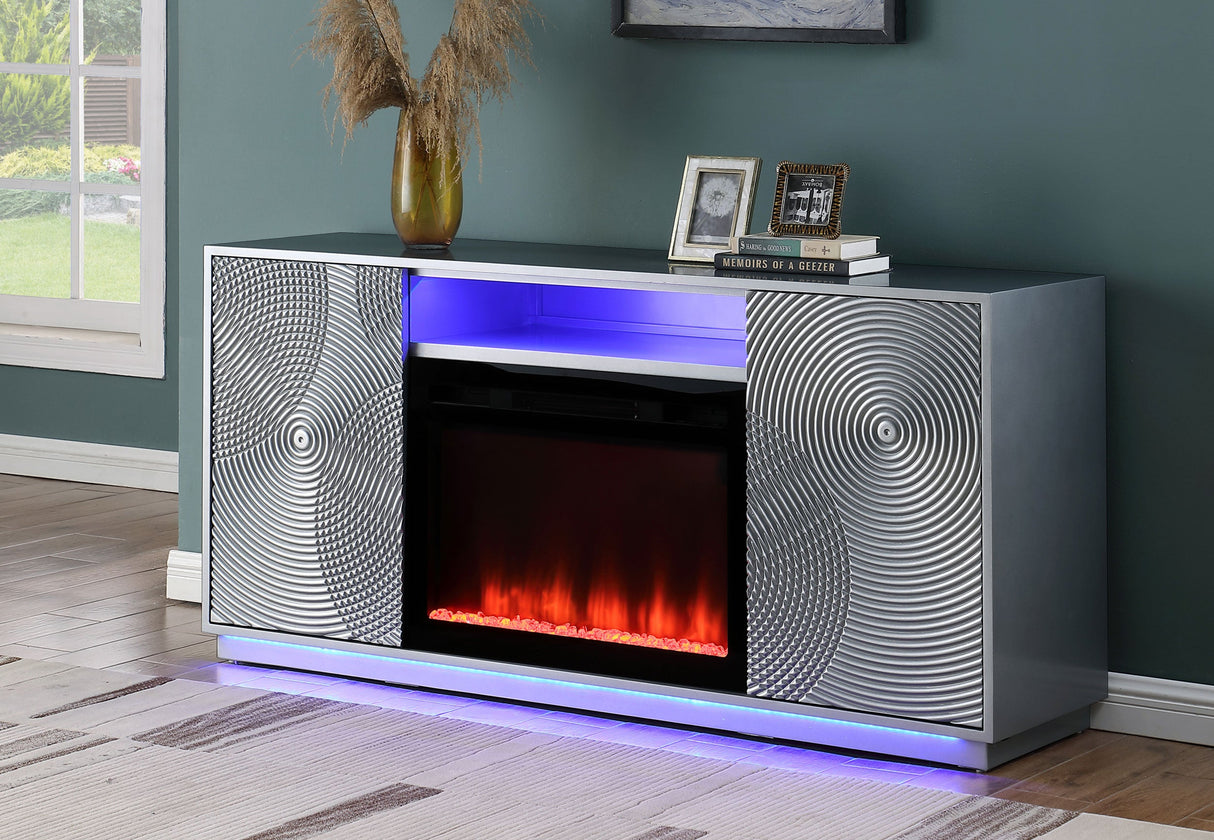 Front view of the Weston modern fireplace showing the clean-lined mantel design