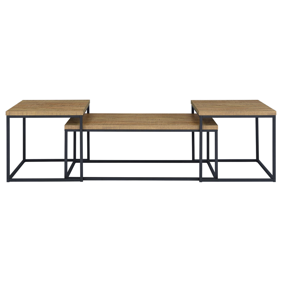 Straden 3-Piece Coffee Table Set - Industrial Mango Wood-Look Tops on Black Metal Frames – view 5