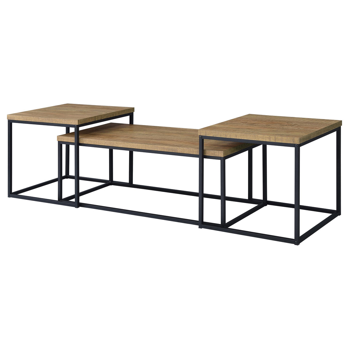 Straden 3-Piece Coffee Table Set - Industrial Mango Wood-Look Tops on Black Metal Frames – view 7