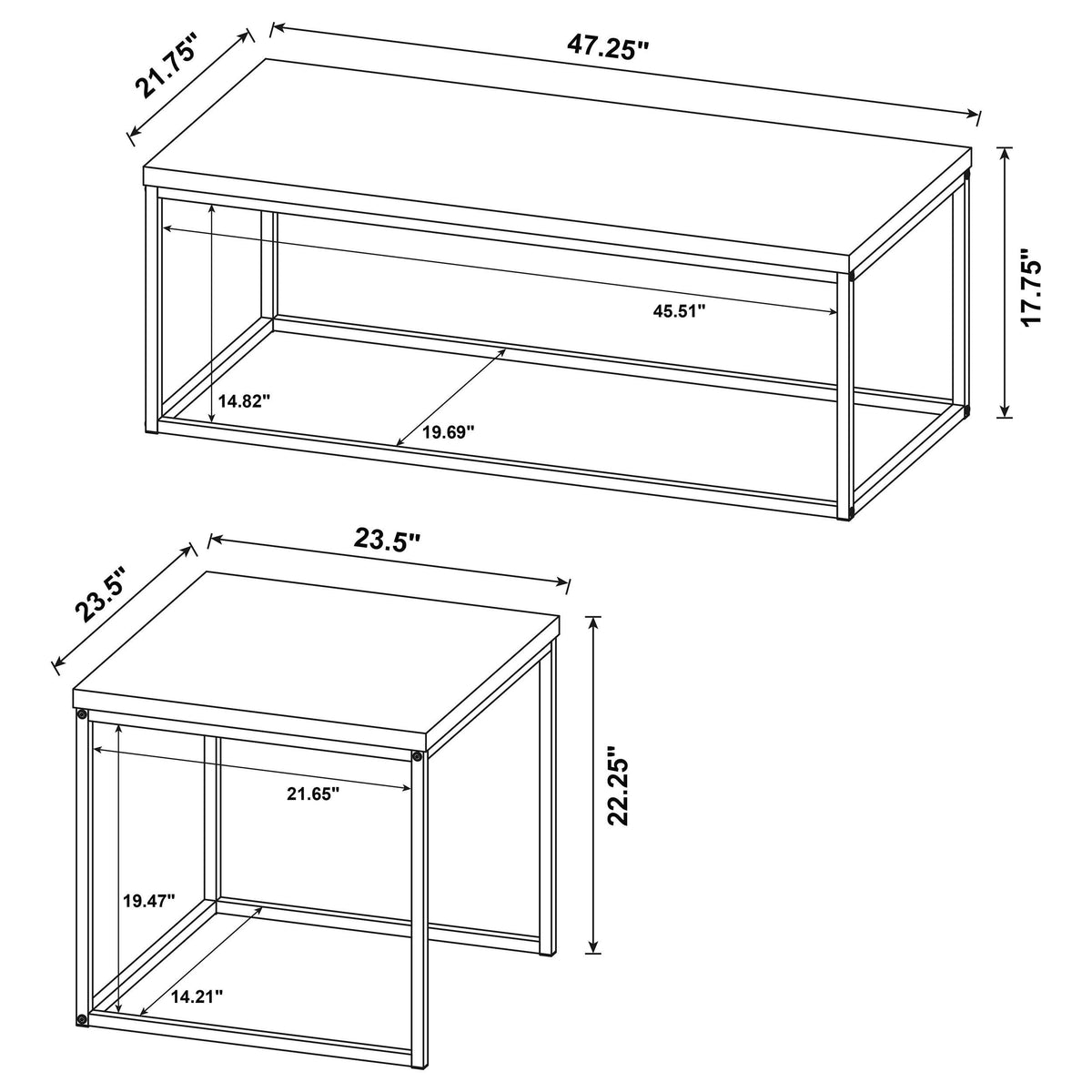 Straden 3-Piece Coffee Table Set - Industrial Mango Wood-Look Tops on Black Metal Frames – view 13